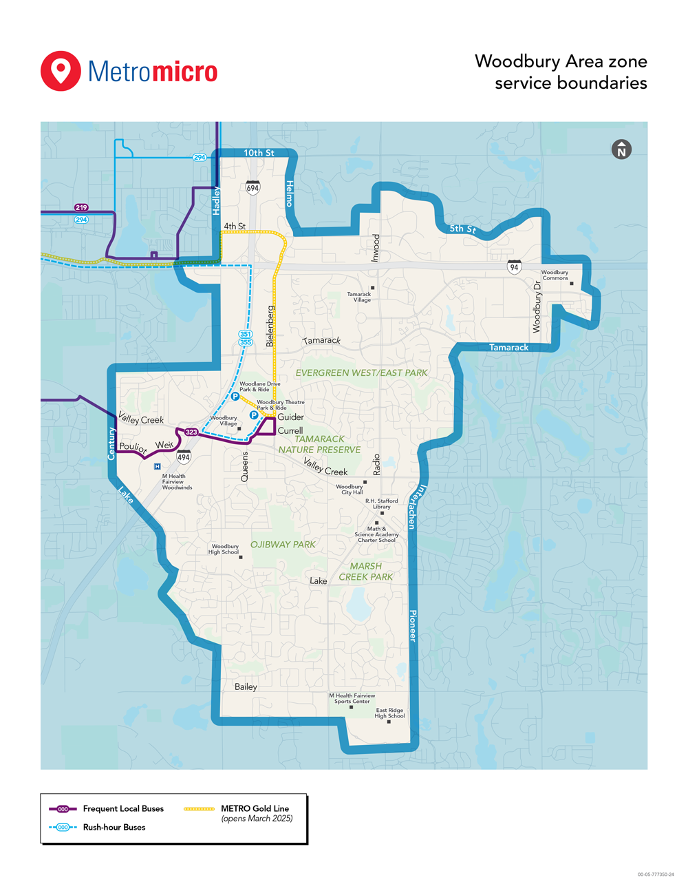 Metro micro service map of Woodbury area